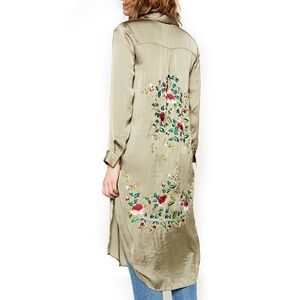 Zara Kimono duster dress satin floral coat collar buttons jacket long sleeve
